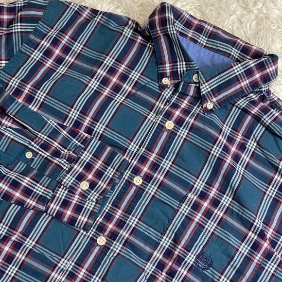 Chaps Ralph Lauren Teal Plaid Button Down Long Sleeve Shirt Large - Picture 1 of 3